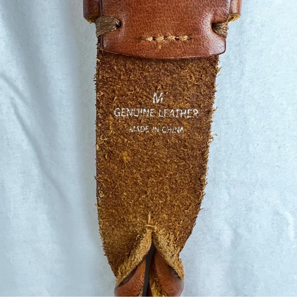 Vintage Express Brown Leather Belt Brass Buckle Mens Sz M Twisted
